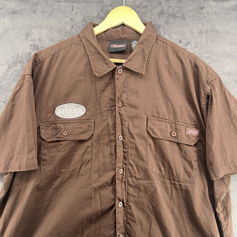 Dickies Button Down Shirt Mens Size 3XL Brown Workwear Short Sleeve Dual Pockets